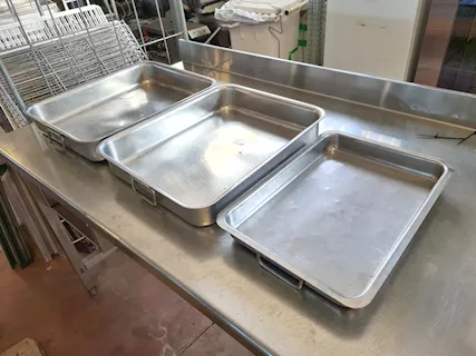 3 teglie inox con manici usate