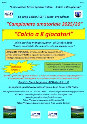 Calcio a 8: squadre per Campionato amatoriale 2025/26