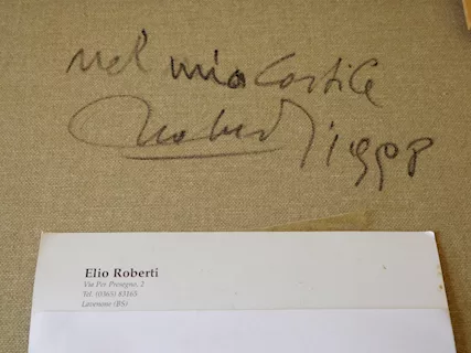Quadro olio su tela di Elio Roberti titolo: Nel mio cortile - Foto 2