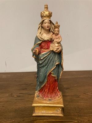 Antica scultura Vergine e bambino Cartapesta del XVIII SEC .