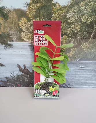 Pianta artificiale verde con base per acquario.