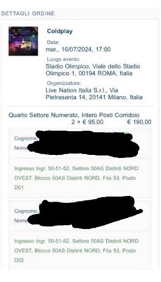 Coldplay roma 16/07/2024