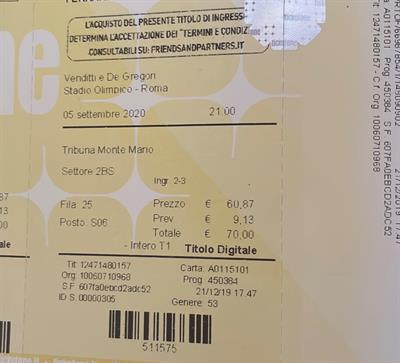 2 biglietti Concerto Venditti De Gregori