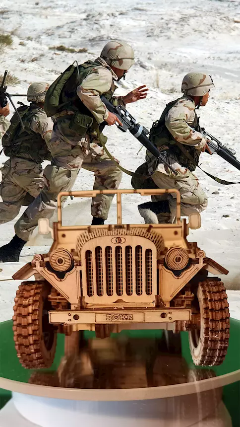 Foto 3Army Field Car Jeep anni '40 in legno, da tavolo, in 3D, prezzo non trattabile
