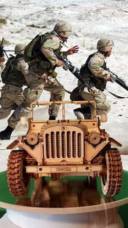 Army Field Car Jeep anni '40 in legno, da tavolo, in 3D, prezzo non trattabile - Anteprima 3