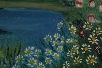 Quadro olio su tela, paesaggio di lago montano, con firma - Foto 6