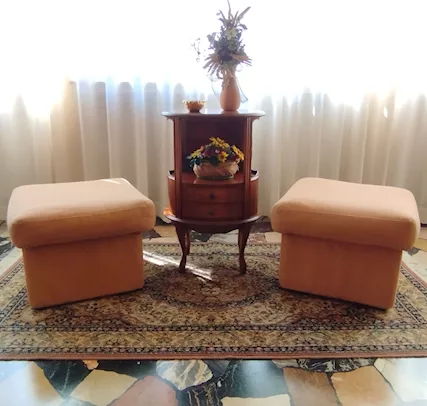2 Pouf poggiapiedi cuscino sfoderabile imbottito, colore marrone - Anteprima 1