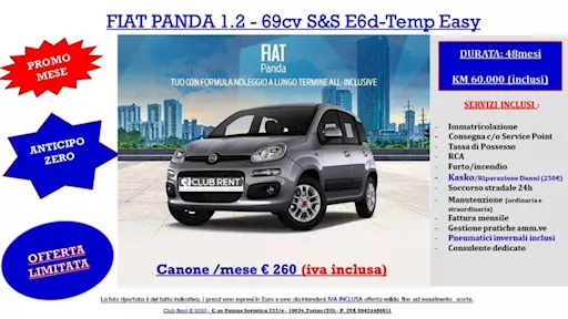Anticipo Zero - Noleggio a Lungo Termine - Iva inclusa