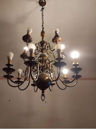 Lampadario design vintage 15 luci in ottone