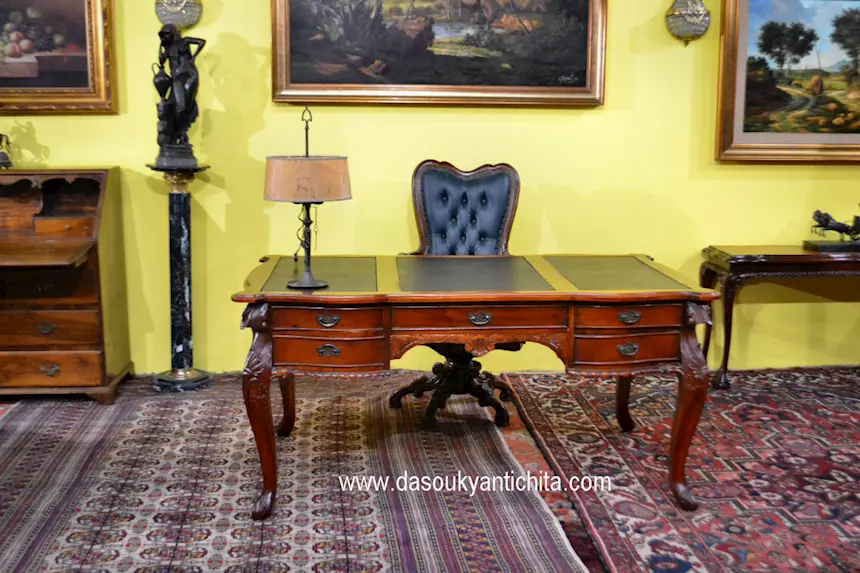 Scrivania diplomatica stile Chippendale cm 160, in legno massello - Foto 3