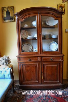 Antica credenza-libreria a doppio corpo stile Luigi Filippo