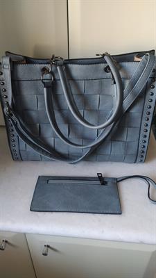 Borsa color azzurro/grigio Navy nuova co portafogli abbinato