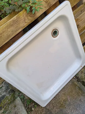 Piatto Doccia Vintage Anni '70 in Metallo Smaltato Bianco