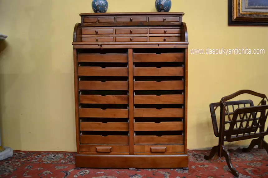 Schedario doppia serrandina piano di scrittura a rullo, in legno - Foto 6