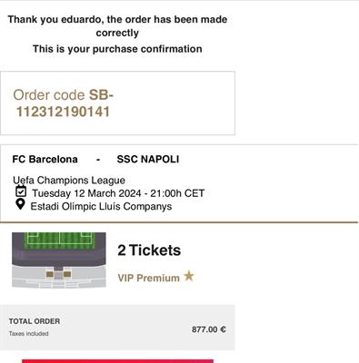 Biglietti VIP Premium Champions Barcelona-Napoli