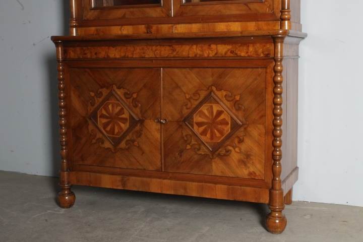 Antica Libreria Carlo X in noce 1830 Lombardia con intarsi - Foto 3