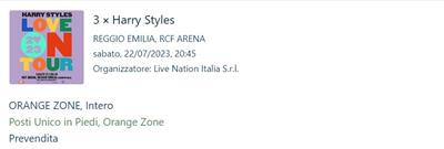 Harry Styles - 2 Biglietti Orange Zone