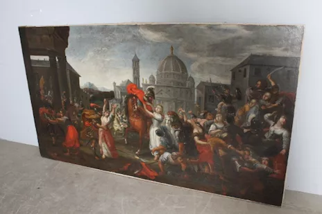 Antico dipinto olio su tela bamboccianti epoca XVII sec