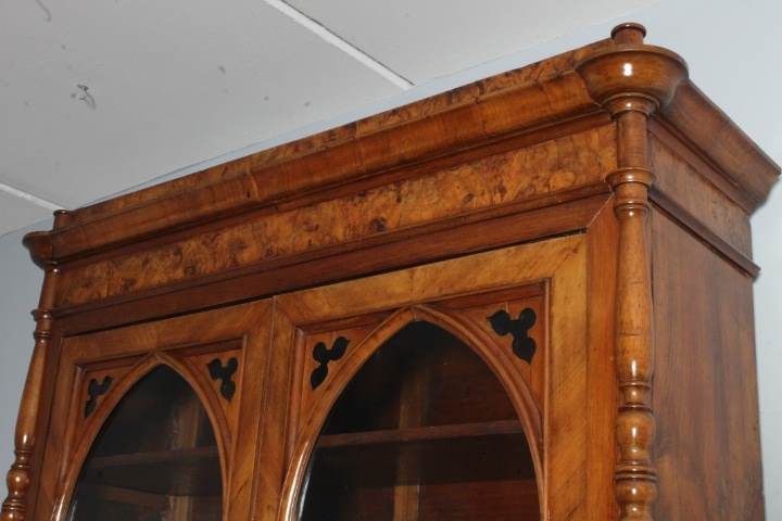 Antica Libreria Carlo X in noce 1830 Lombardia con intarsi - Foto 5