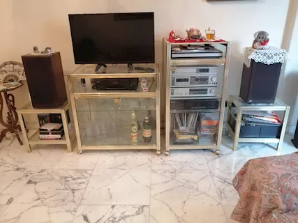 Tavolini soggiorno ottone anodizzato, vetro/cristallo