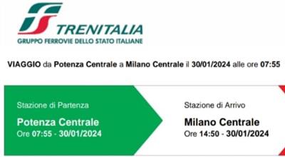 Due biglietti treno POTENZA-Milano