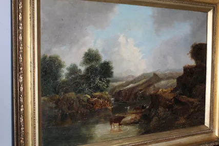 Antico dipinto olio su tela paesaggio epoca XIX secolo, ottimo stato - Foto 4