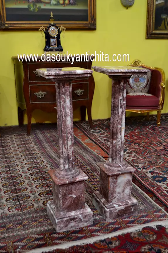 Coppia di piedistalli-colonne in marmo rosso Francia - Foto 6