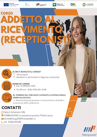 Corso gratuito addetto al ricevimento - Lecco