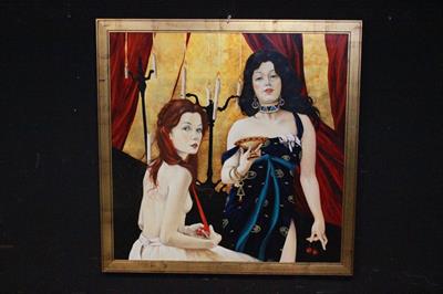 Quadro olio su tavola Marlene e l'amica di Andrea Sarto
