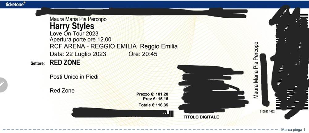 Biglietto Harry Styles 22/07 Reggio Emilia Red Zone