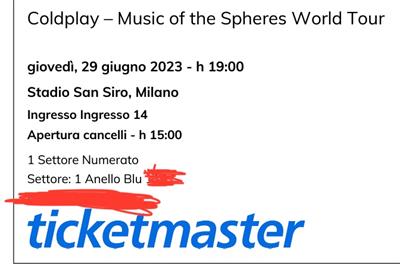 Biglietto Concerto Coldplay Milano 29 Giugno 2023