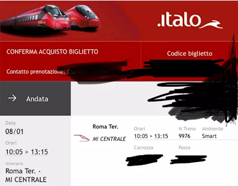 Biglietto Treno Italo Roma Termini-Milano Centrale