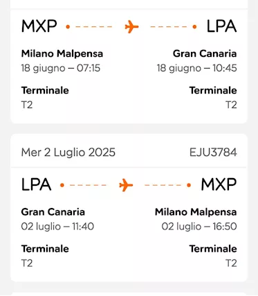 2 biglietti MXP - GranCanaria 18 Giu - 2 Lug