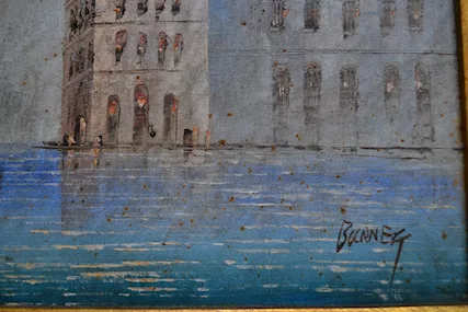 Dipinto olio su tela raffigurante scorcio di Venezia XX sec, in buone condizioni - Foto 4