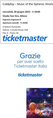 Biglietto Coldplay 28/06 Milano