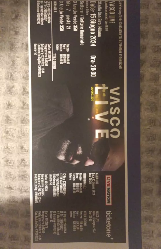 Biglietto Vasco Live 15 Giugno 2024 Milano S. Siro