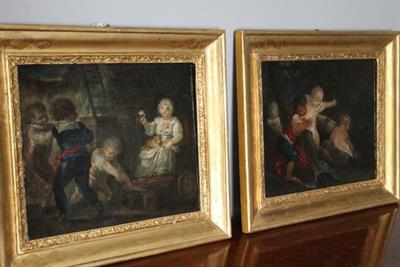 Antica coppia di dipinti epoca XVIII sec Gioco Di Putti - Foto 2