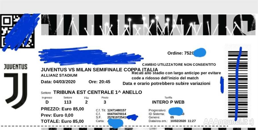 Biglietti semifinale di coppa Italia