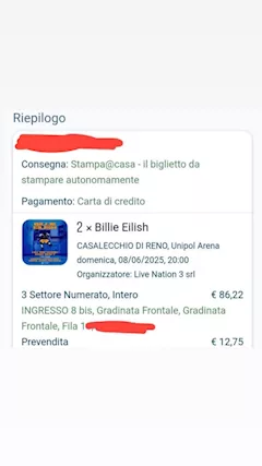 2 biglietti per Billie Eilish