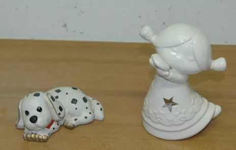 2 oggetti soprammobili, cane Dalmata e angioletto porta candela