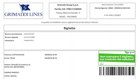 Biglietti traghetto Grimaldi Sardegna