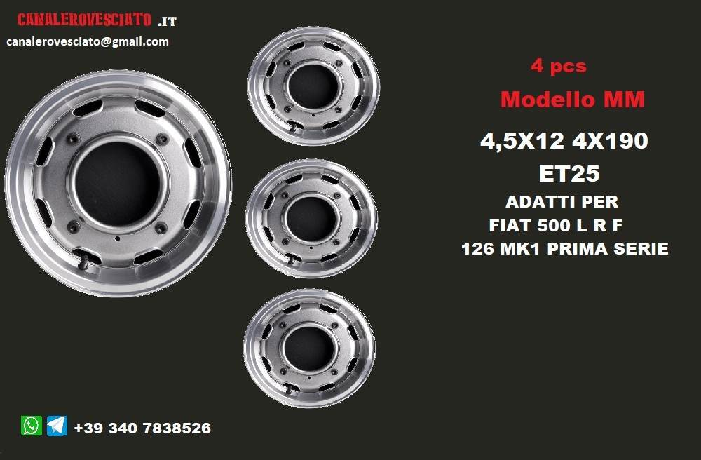 Cerchi mm 4,5x 12 et25 4x190 Fiat 500 l f r
