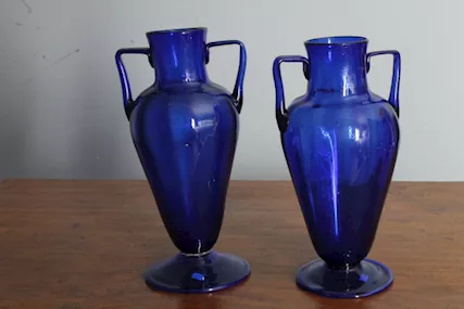 Antica coppia di vasi Anfora Murano blu cobalto Liberty '30