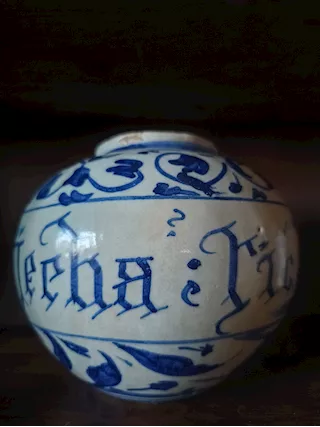 Antico vaso a boccia in maiolica, epoca XVIII sec farmacia, ottimo stato - Foto 5