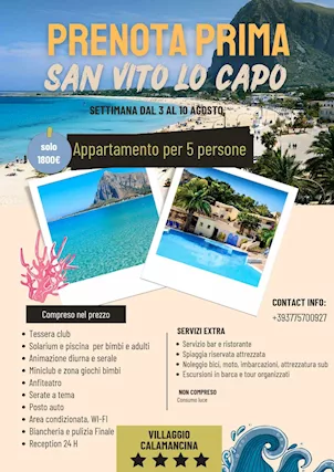 Affitto bilocale in villaggio turistico a San Vito Lo Capo