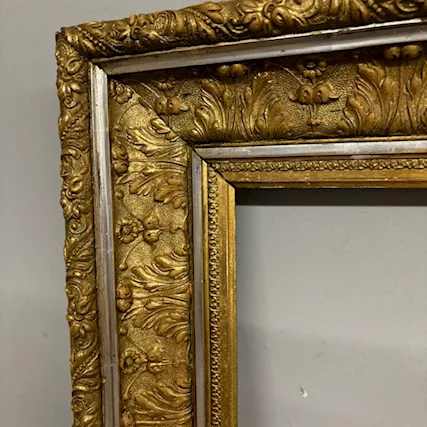 Antica cornice foglia oro e argento XIX sec . Mis 69 x 54, ottimo stato - Foto 4