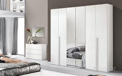 Armadio Bianco, 6 Ante, con Specchi