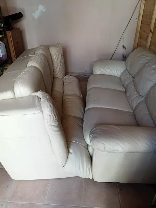 Divano 3+2 Posti SECOLI In Ecopelle Color Crema - Per Soggiorno E Sala
