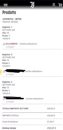 BIGLIETTO JUVENTUS INTER TRIBUNA OVEST