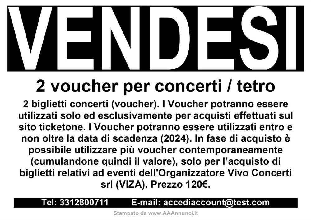 2 voucher per concerti / teatro / eventi